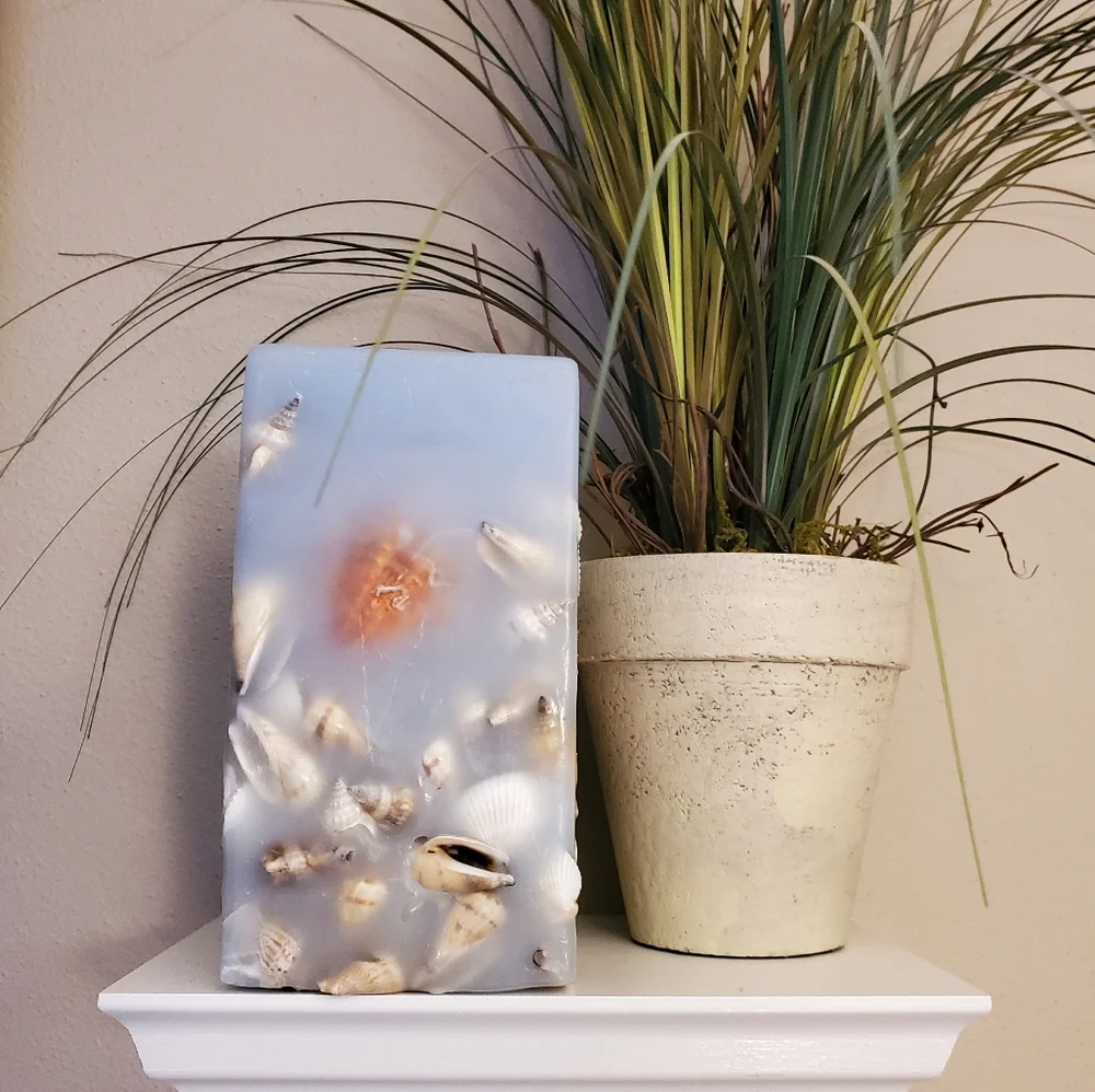 Blue Seashell Pillar Candle
